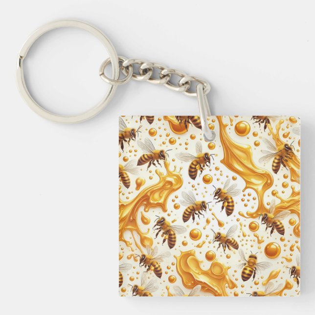 Porte-clefs Buzz & Drip – Seamless 8K Honey Bee Pattern with G (Devant)