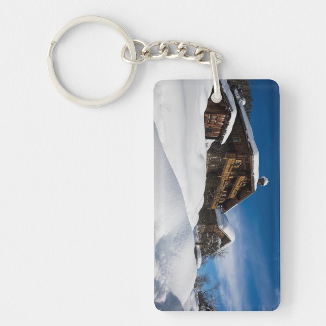 Porte-clefs cabines traditionnels en bois dans la neige (Devant)