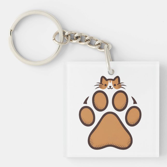 Porte-clefs Cachet de chat mignon en Empreinte de patte - Illu (Devant)