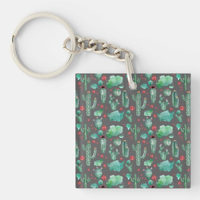 Porte-clefs cactus and ladybutern pattern - black background (Devant)