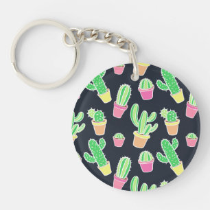 Porte-clefs Cactus au néon d'aquarelle dans le motif de pots