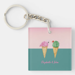 Porte-clefs Cactus de cônes de glace colorés Flamants roses