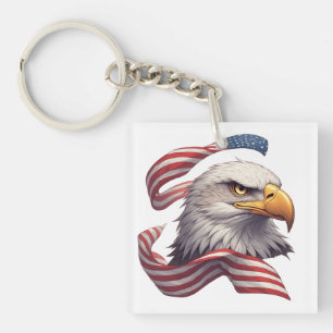 Porte-clefs Cadeau Aigle Drapeau Américain pour Hommes et Femm