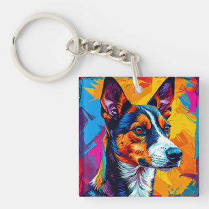 Porte-clefs Cadeau artistique moderne de chien Basenji abstrai