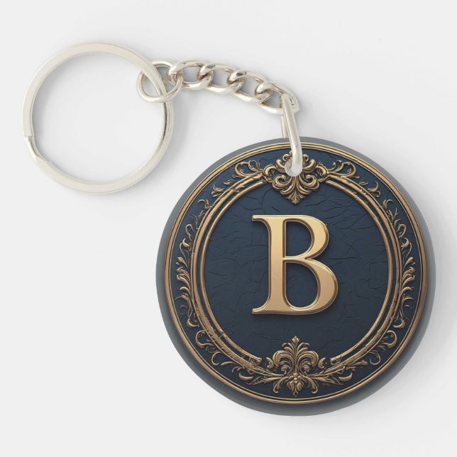 Porte-clefs 🔷 Cadeau avec monogramme lettre B pour lui 🔑 (Devant)
