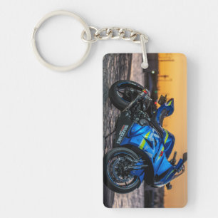 Porte-clefs Cadeau de cycliste de moto moderne bleu