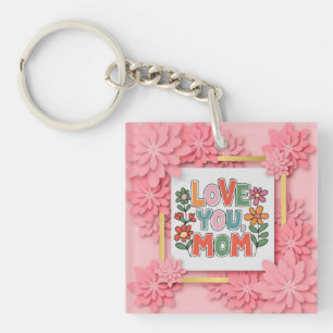 Porte-clefs Cadeau de Fête des Mères floral "Je t'aime maman"