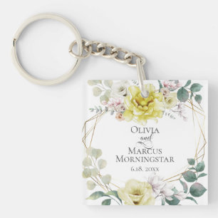 Porte-clefs Cadeau de la fête de mariage Sunny Yellow Aquarell