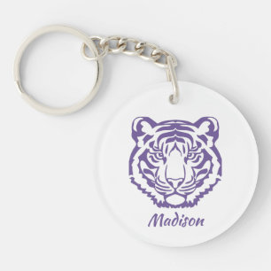 Porte-clefs Cadeau de l'école de mascotte de tigre violet