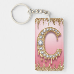 Porte-clefs Cadeau de lettre de diamant de monogramme d'or ros