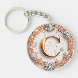 Porte-clefs Cadeau de mariage à initiale dorée C pour elle