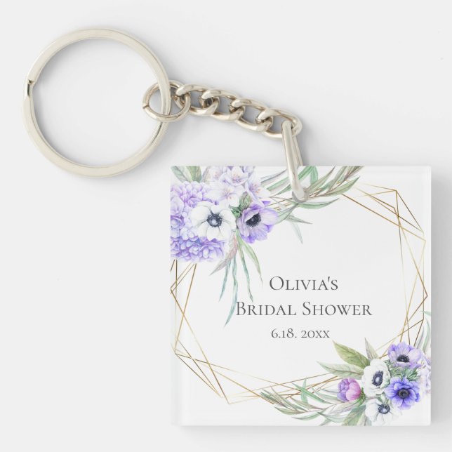 Porte-clefs Cadeau de mariage bouquet floral d'anémone violett (Devant)