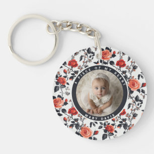 Porte-clefs Cadeau de mariage élégant Photo Rose Fleur