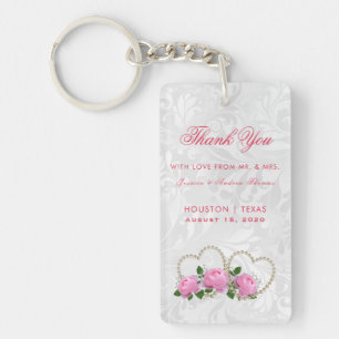 Porte-clefs Cadeau de mariage en damasque Cœurs de perle et ro