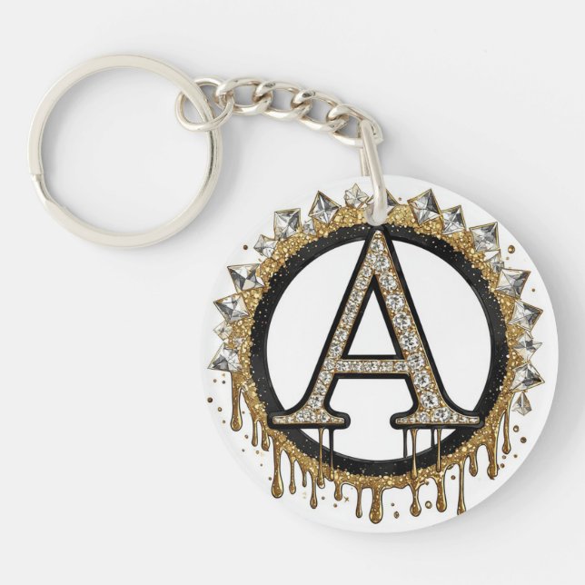 Porte-clefs Cadeau de mariage initial en or Monogramme perle (Devant)