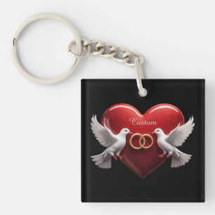 Porte-clefs Cadeau de mariage romantique Cœur de colombes
