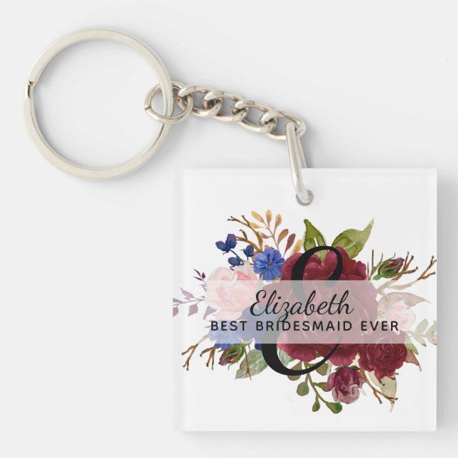 Porte-clefs Cadeau de mariées de fête de mariée Burgundy Bleu  (Devant)