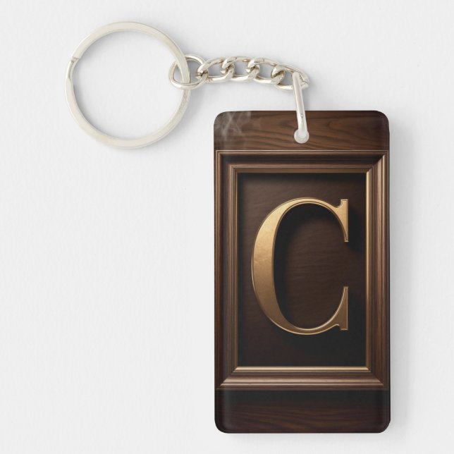 Porte-clefs 🟡 Cadeau de monogramme lettre C pour lui 🔑 (Devant)