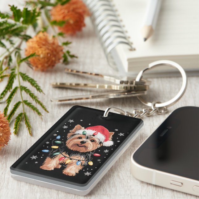 Porte-clefs Cadeau de Noël de Yorkie Chien de Noël Long (Devant droit)