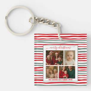 Porte-clefs Cadeau de Noël photo de famille à rayures minimali
