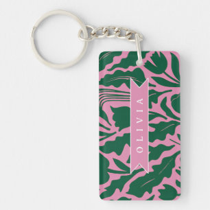 Porte-clefs Cadeau de nom floral botanique rose vif personnali