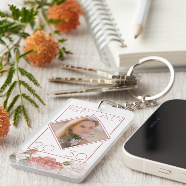 Porte-clefs Cadeau de photo de diplômé personnalisé floral (Devant droit)