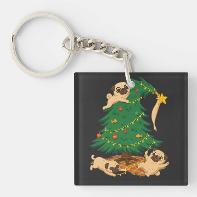 Porte-clefs Cadeau de pug drôle pour Noël (Devant)