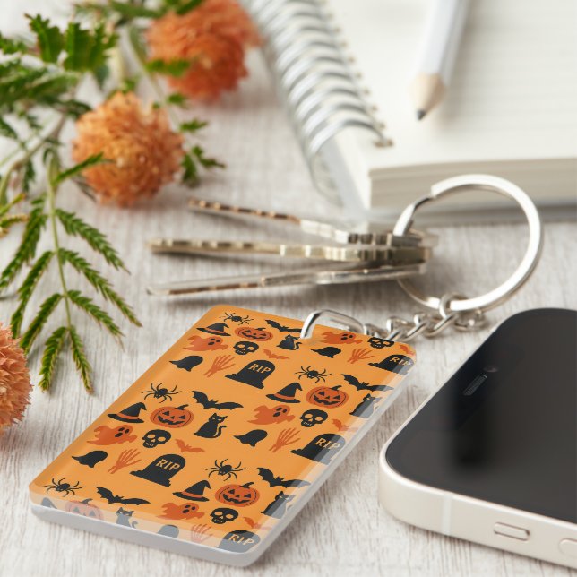 Porte-clefs Cadeau d'Halloween éffrayant - Noir et orange clas (Devant droit)