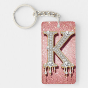 Porte-clefs Cadeau Diamant Or Lettre Initiale K Rose Pour Femm