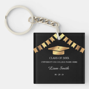 Porte-clefs Cadeau élégant de fin d'études thème noir et or