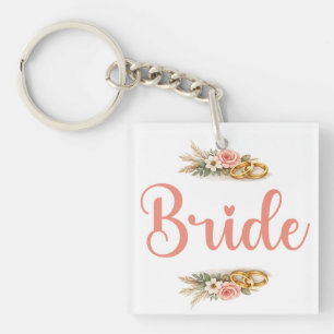 Porte-clefs Cadeau Élégant Rose Floral Boho Mariée Fiancé