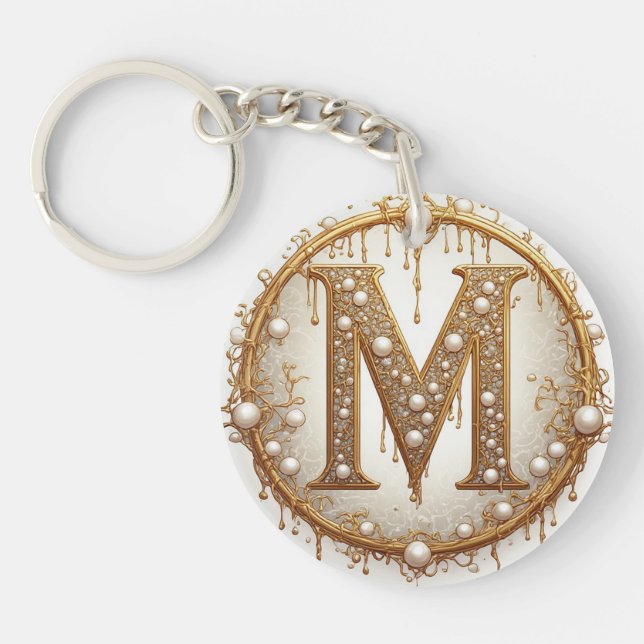 Porte-clefs Cadeau Initiale M Monogramme Doré Pour Elle (Devant)