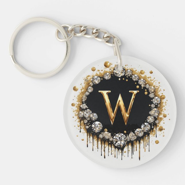 Porte-clefs Cadeau Initiale Monogramme Or W Pour Elle (Devant)