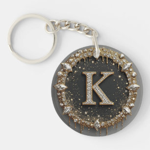 Porte-clefs Cadeau lettre K diamant noir or