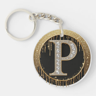 Porte-clefs Cadeau lettre P doré brillant