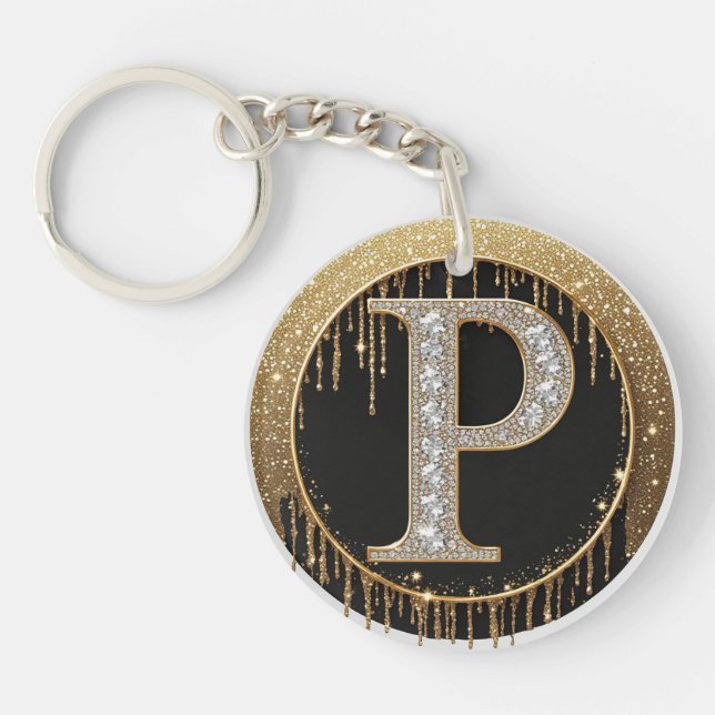 Porte-clefs Cadeau lettre P doré brillant (Devant)