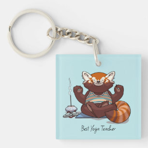 Porte-clefs Cadeau Meilleur Professeur de Yoga Panda Roux Illu