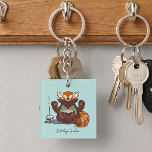 Porte-clefs Cadeau Meilleur Professeur de Yoga Panda Roux Illu