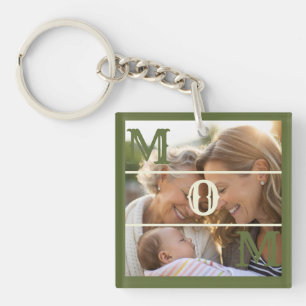 Porte-clefs Cadeau Minimaliste Vert Olive avec Photo pour Mama