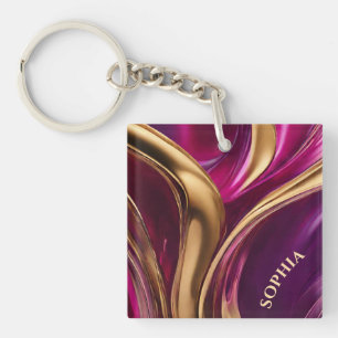Porte-clefs Cadeau moderne pour elle- Fuchsia violet et or-