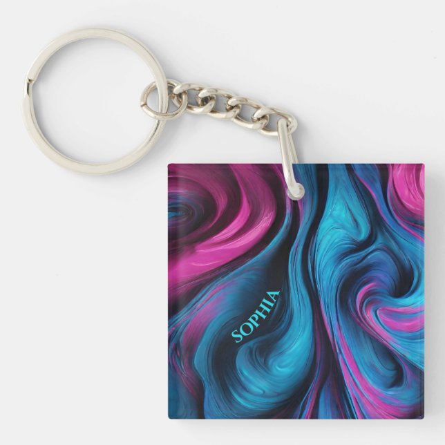 Porte-clefs Cadeau moderne pour son-bleu et rose (Devant)