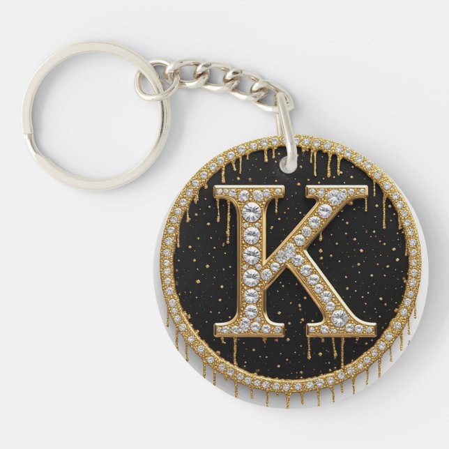 Porte-clefs Cadeau monogramme K or diamant (Devant)