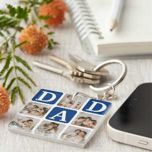 Porte-clefs Cadeau Papa Drôle Grille Multi Photo Moderne