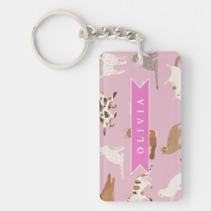 Porte-clefs Cadeau personnalisé à motif de chat rose mignon po