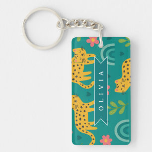 Porte-clefs Cadeau Personnalisé de Nom de Jungle de Léopard Am