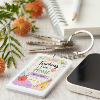 Porte-clefs Cadeau Personnalisé Gingham Pastel Pour Enseignant