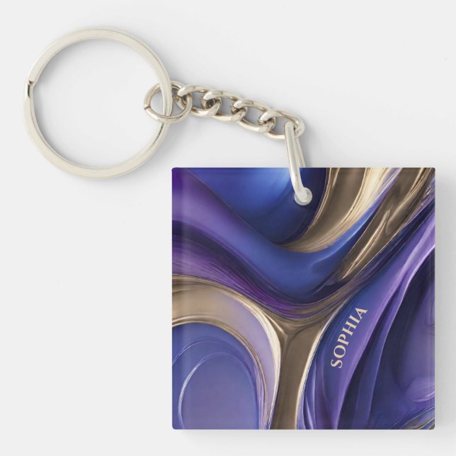 Porte-clefs Cadeau personnalisé moderne bleu, violet et or- (Devant)
