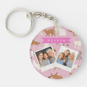 Porte-clefs Cadeau Personnalisé Motif de Chat Rose Mignon pour