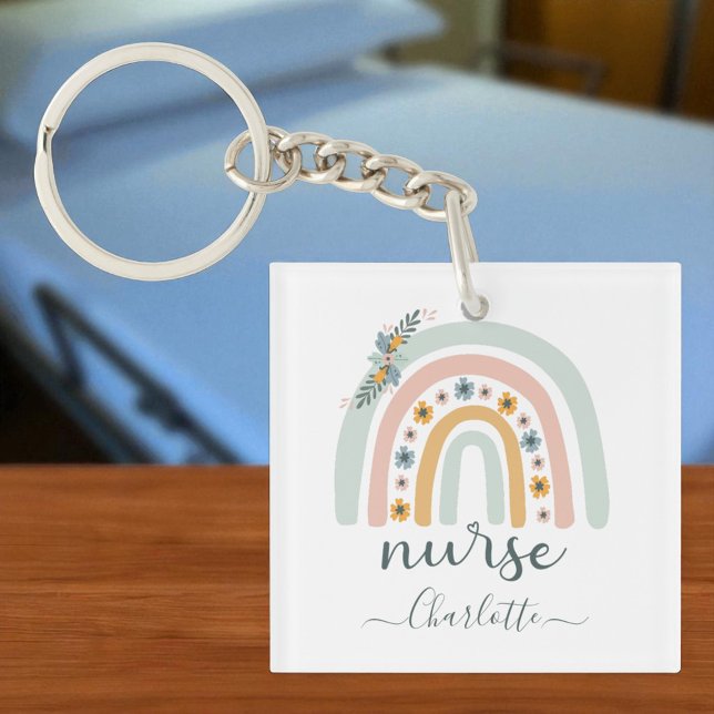 Porte-clefs Cadeau Personnalisé Rainbow Nurse Nom Cadeau Pour  (Créateur téléchargé)