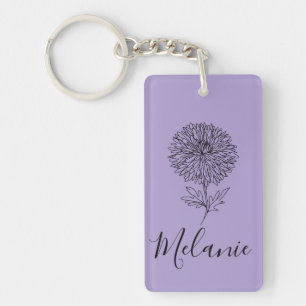 Porte-clefs Cadeau personnalisé septembre Aster Flower pour la
